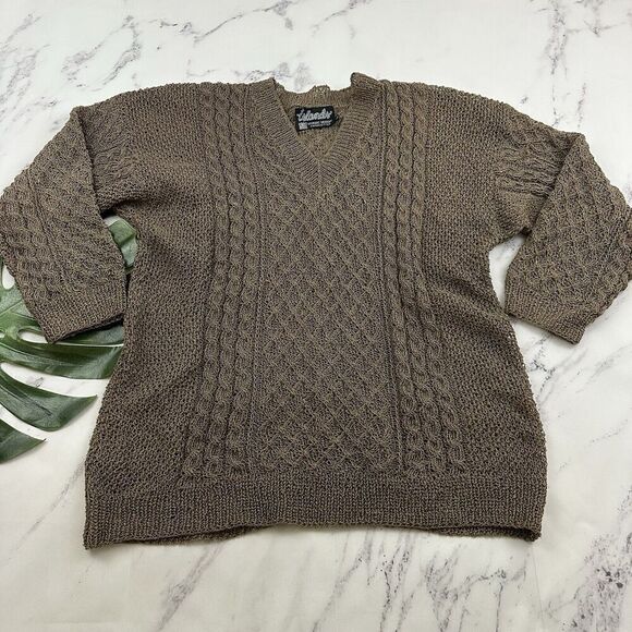 Nordic Design Sweaters - Nordic Design Hand Knitted Womens Sweater Size L Taupe Gray Open Knit Pullover